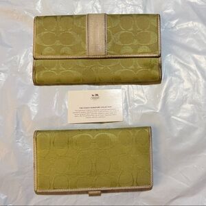 COACH Monogram Lime Green Wallet Set